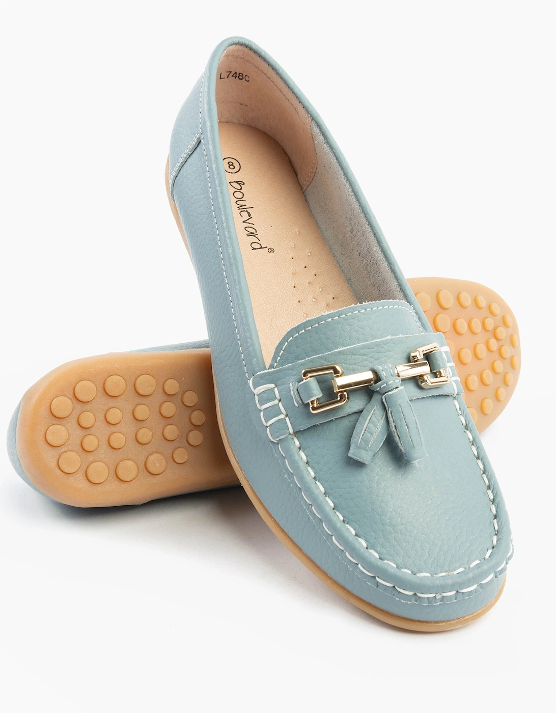CAMILLA Womens Leather Tassle Loafers Baby Blue