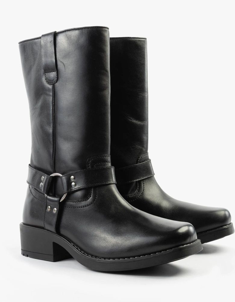 HIGH HARLEY Mens Leather Western Boots Black