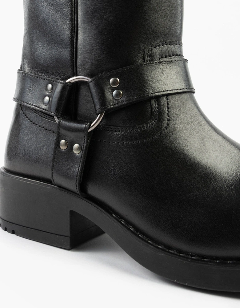 HIGH HARLEY Mens Leather Western Boots Black