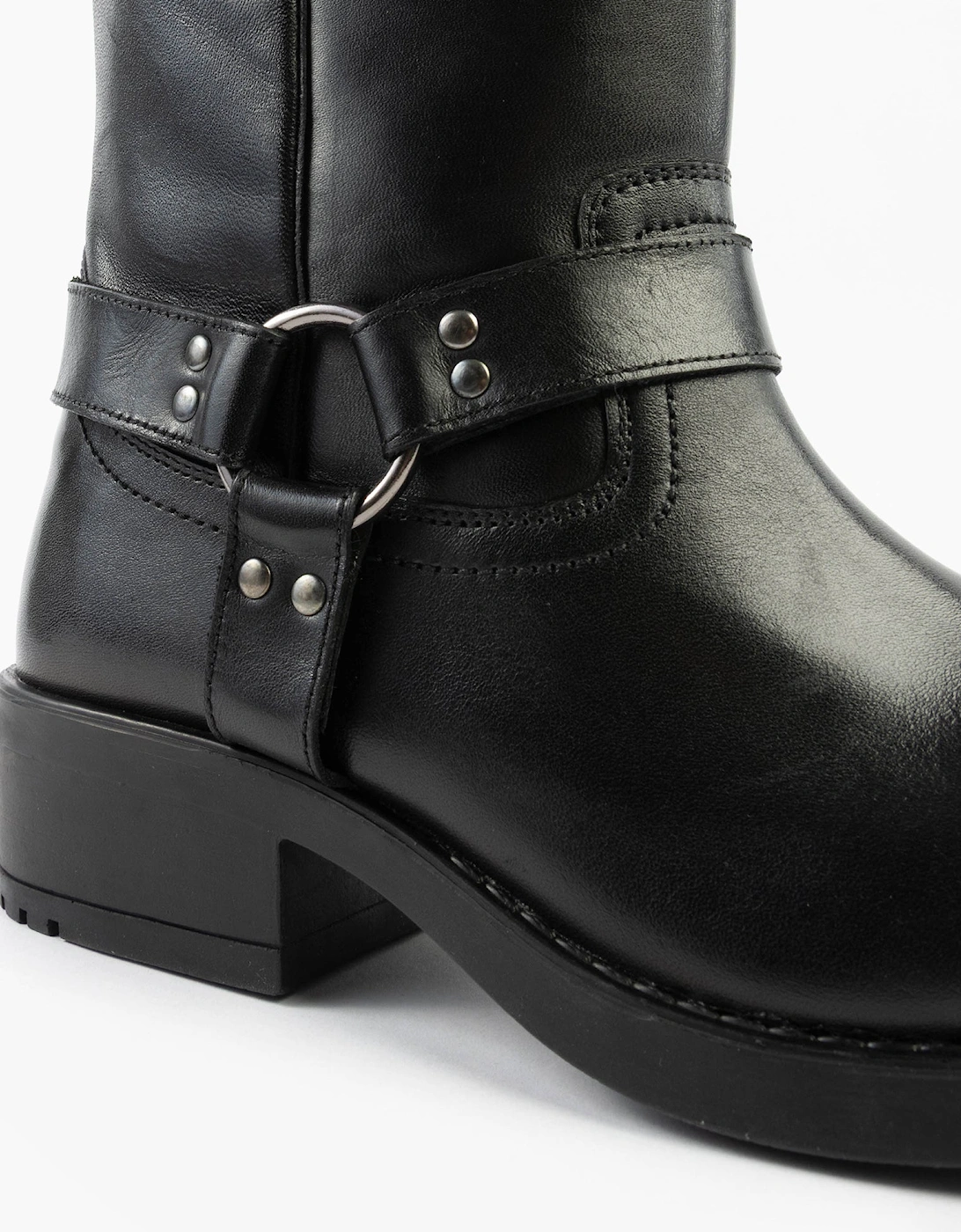 HIGH HARLEY Mens Leather Western Boots Black