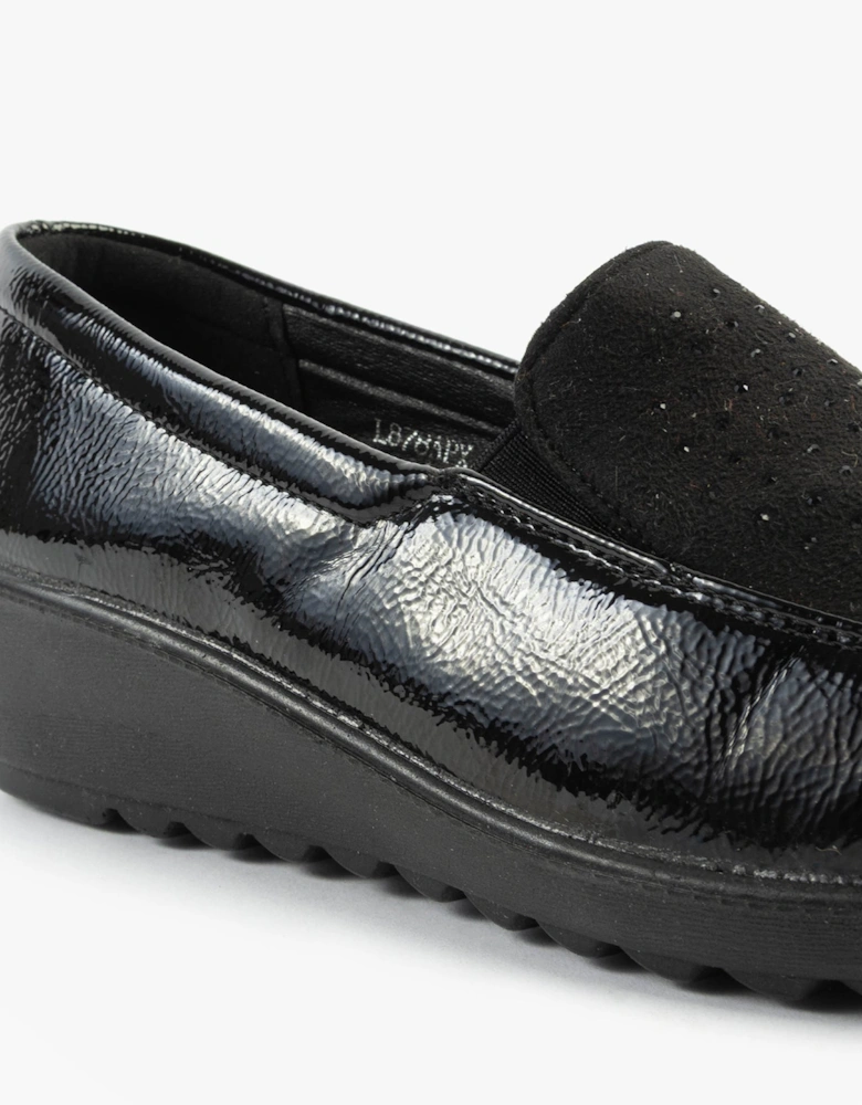 L878AP Womens Patent Slip-On Loafers Black Patent
