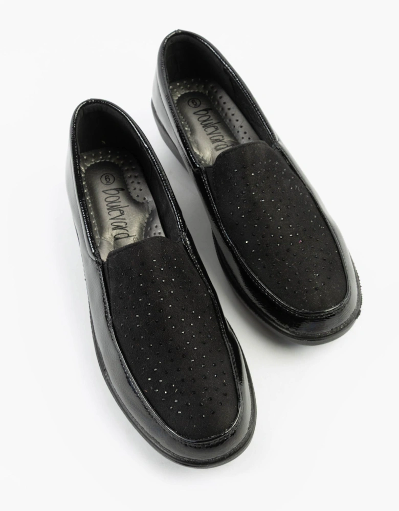 L878AP Womens Patent Slip-On Loafers Black Patent