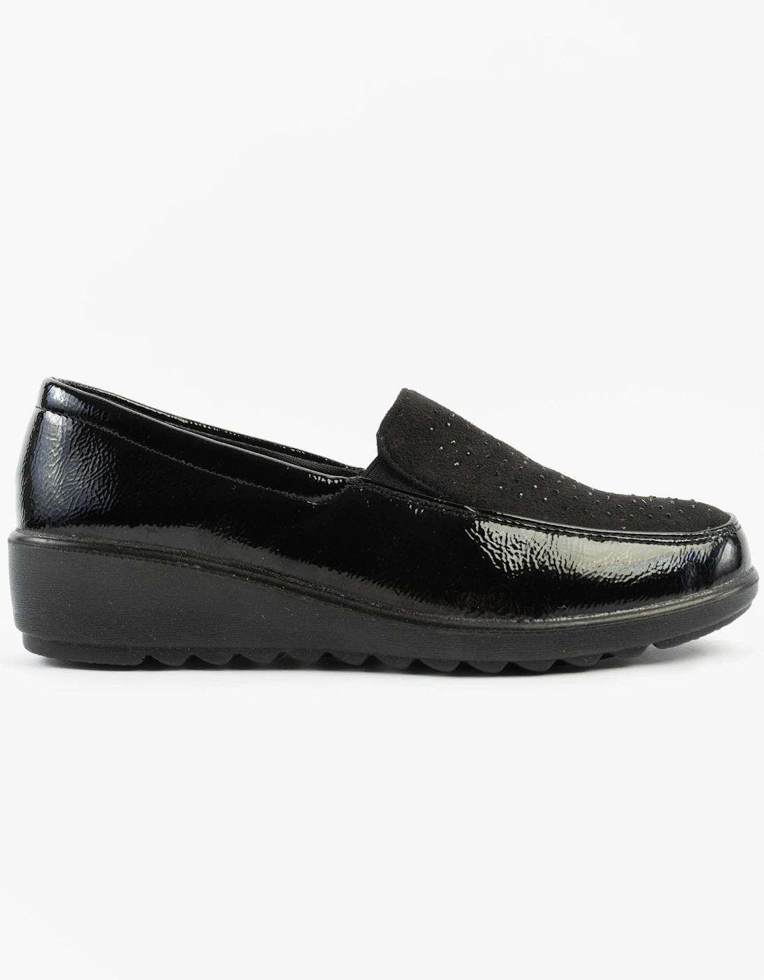 L878AP Womens Patent Slip-On Loafers Black Patent, 5 of 4