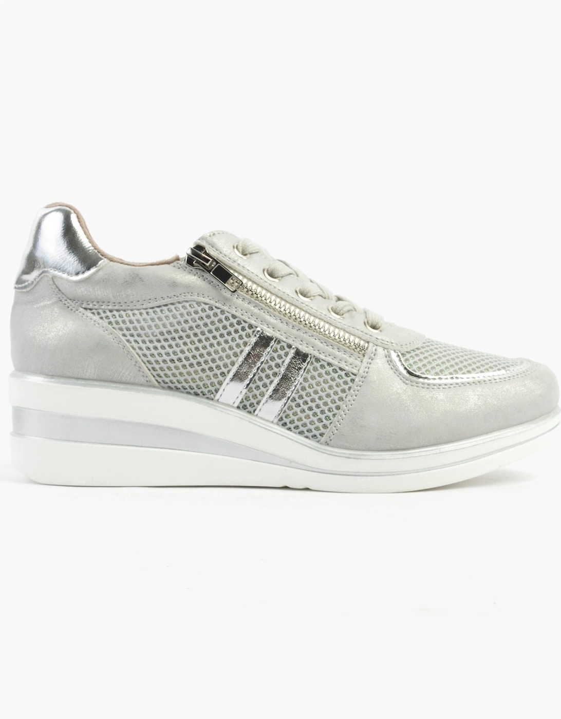 JONE Womens Lace / Zip Trainers Silver Metallic, 5 of 4
