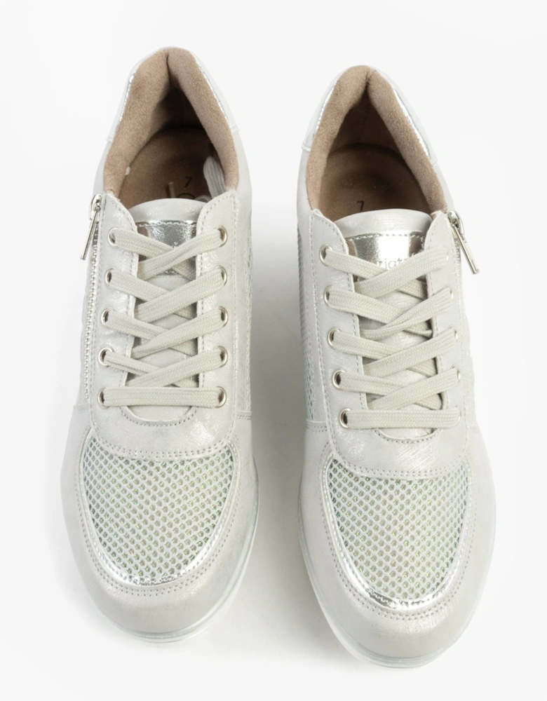 JONE Womens Lace / Zip Trainers Silver Metallic