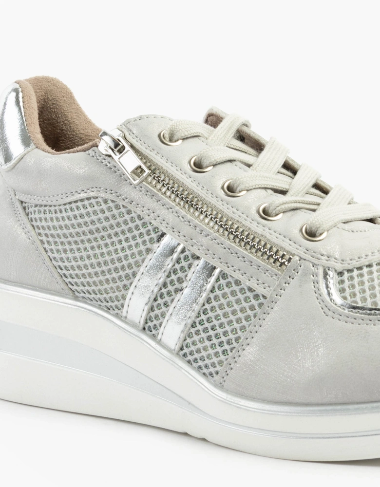 JONE Womens Lace / Zip Trainers Silver Metallic