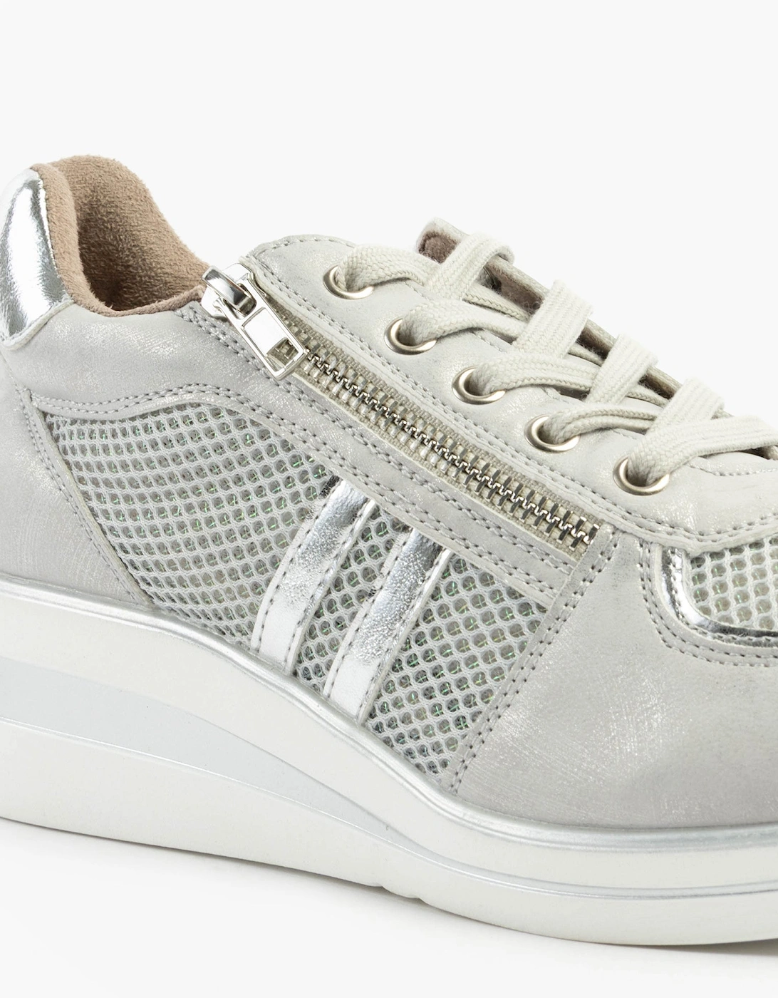 JONE Womens Lace / Zip Trainers Silver Metallic