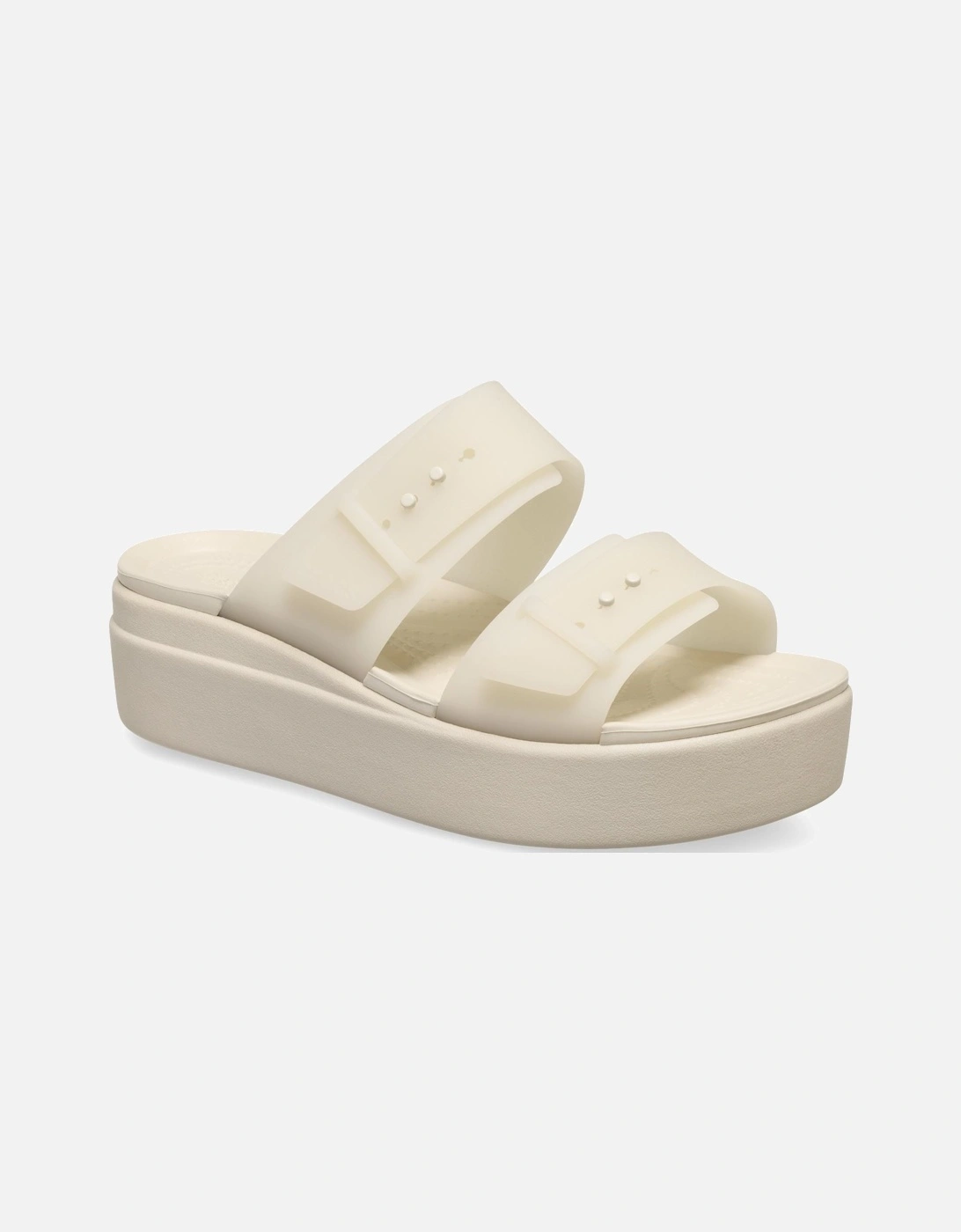 Crocs Women's White Brooklyn Buckle Low Wedge Sandstone Sandals - : Size 7