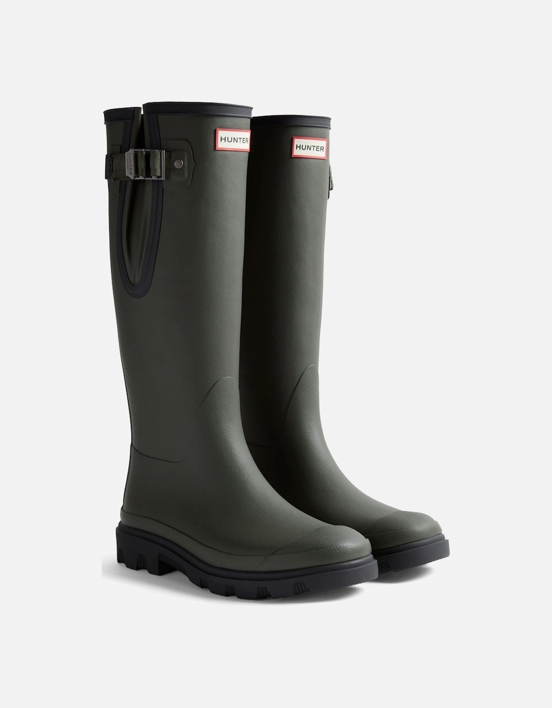 Downpour Adjustable Boot Rubber Men's Dark Olive/Black Wellington Boots, 5 of 4