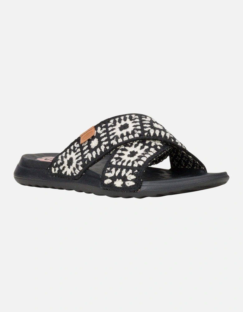 HEYDUDE Christi Slide Cottage Crochet Cotton Women's Black/White Sandals