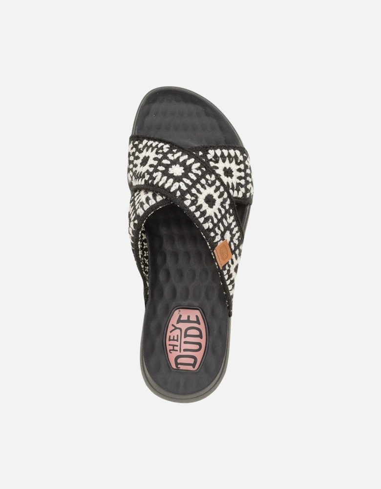 HEYDUDE Christi Slide Cottage Crochet Cotton Women's Black/White Sandals
