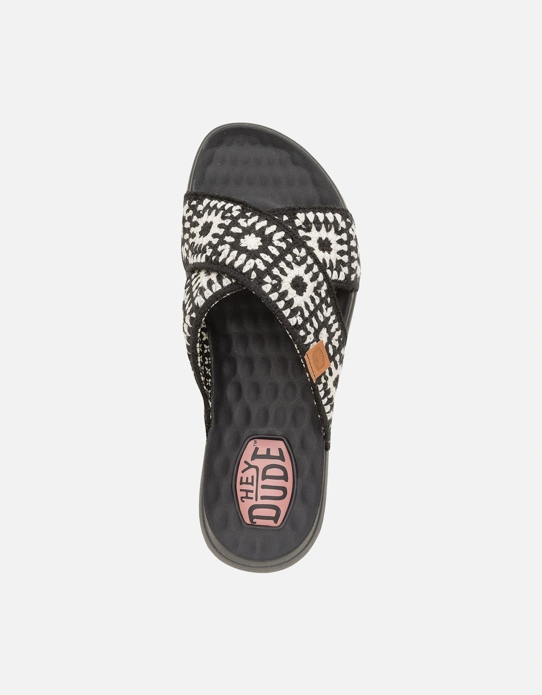 HEYDUDE Christi Slide Cottage Crochet Cotton Women's Black/White Sandals