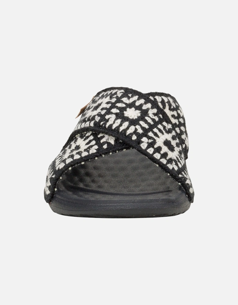 HEYDUDE Christi Slide Cottage Crochet Cotton Women's Black/White Sandals