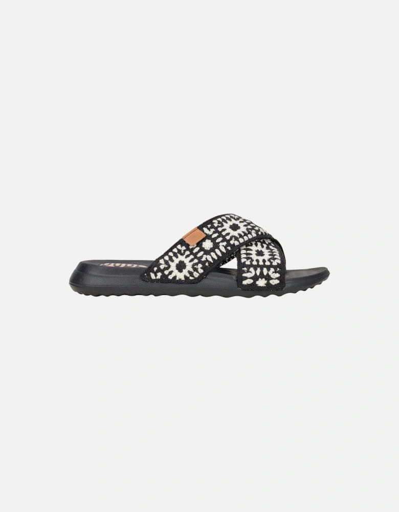 HEYDUDE Christi Slide Cottage Crochet Cotton Women's Black/White Sandals
