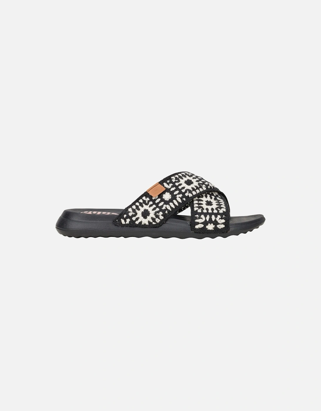HEYDUDE Christi Slide Cottage Crochet Cotton Women's Black/White Sandals