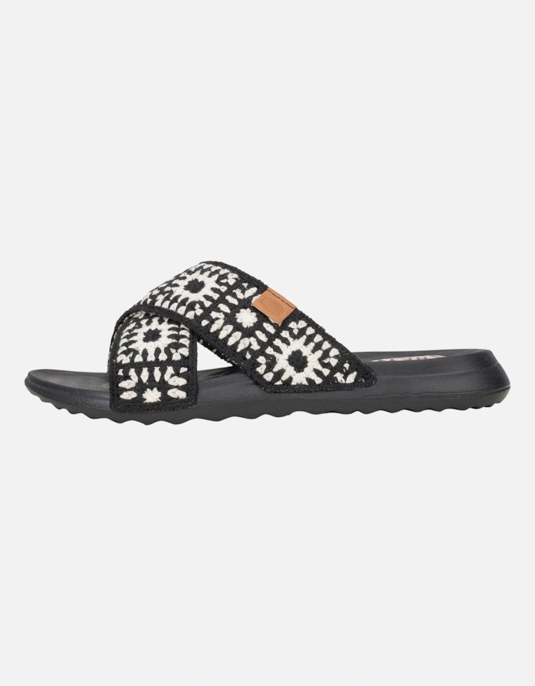 HEYDUDE Christi Slide Cottage Crochet Cotton Women's Black/White Sandals
