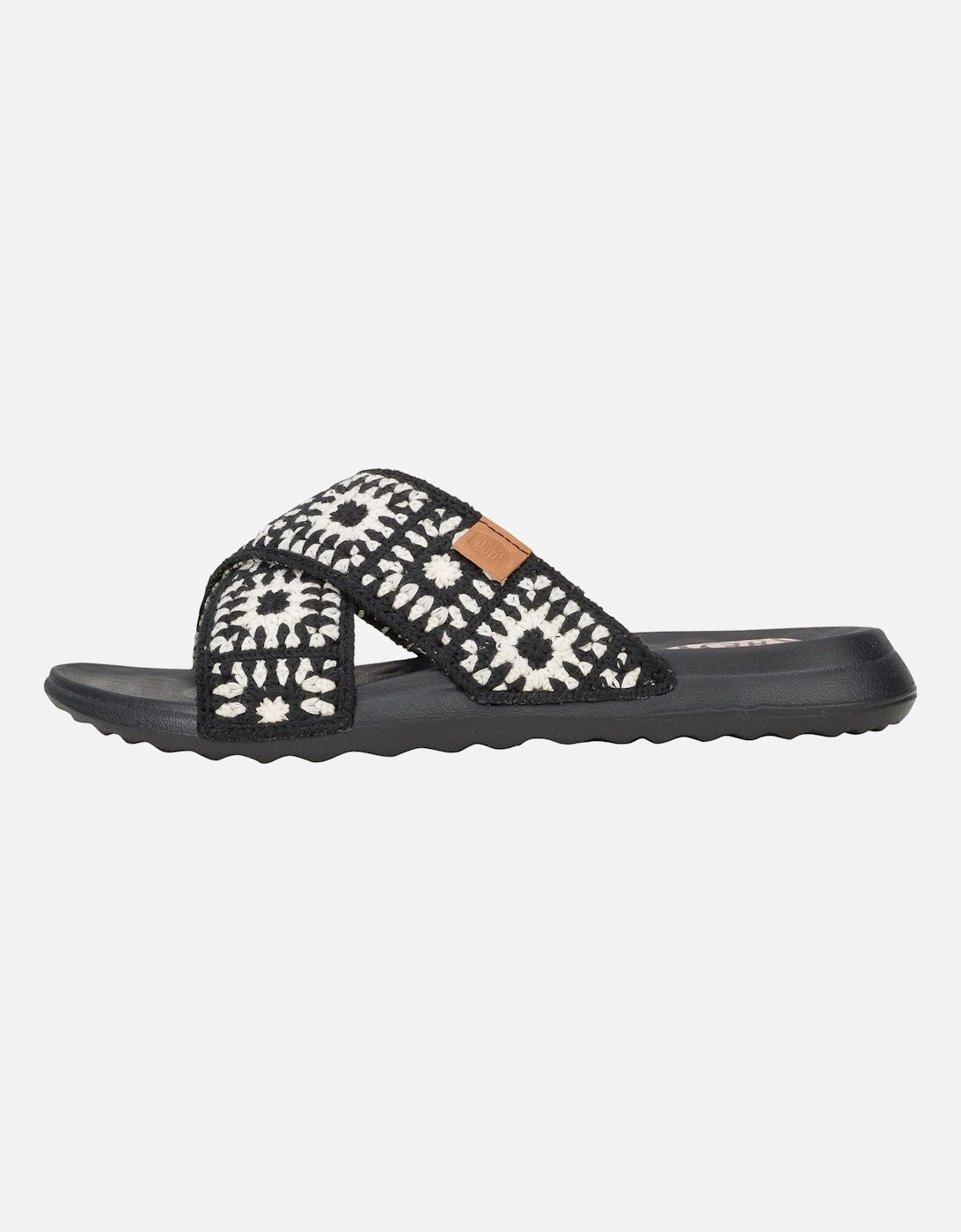 HEYDUDE Christi Slide Cottage Crochet Cotton Women's Black/White Sandals