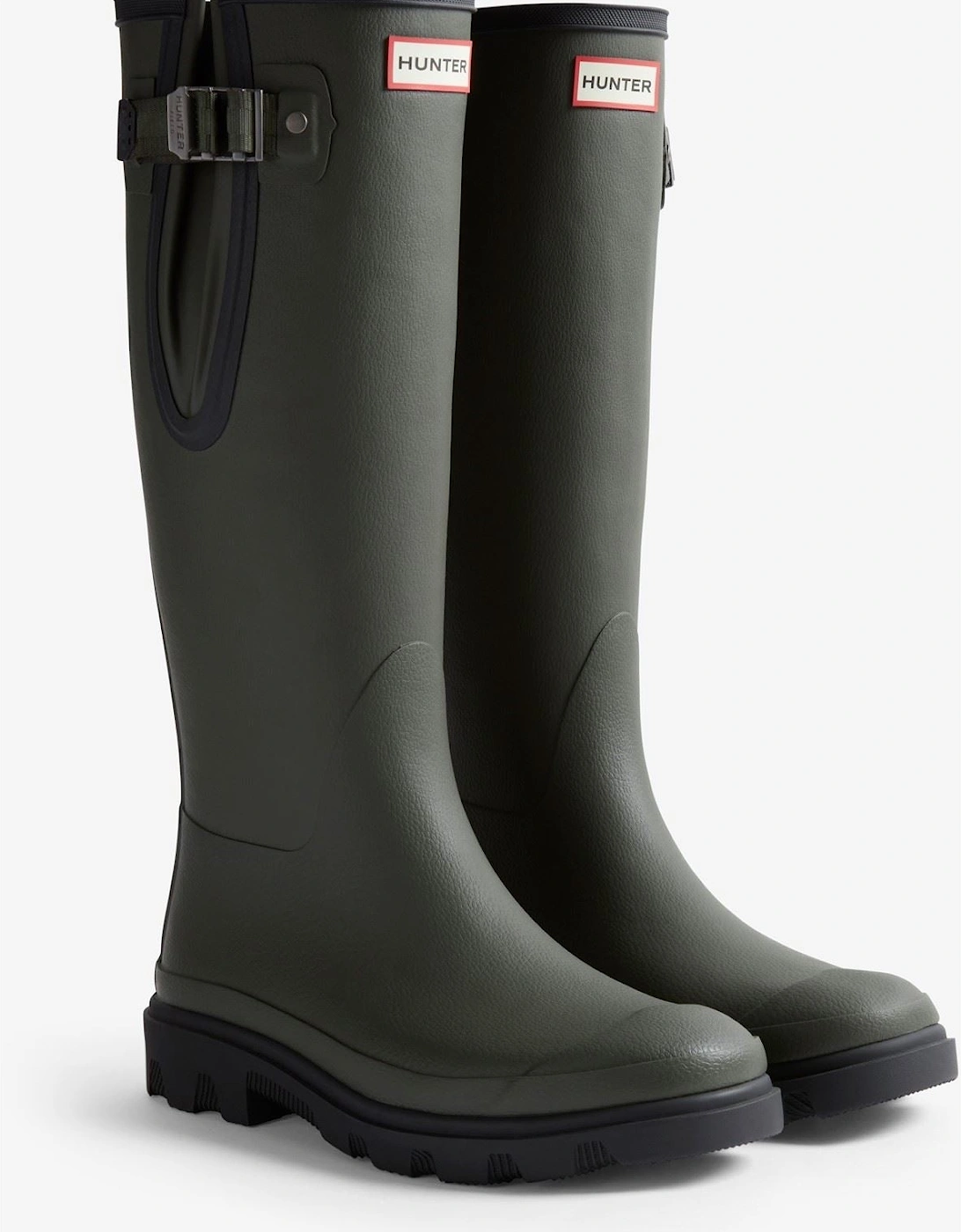 Downpour Adjustable Boot Rubber Women's Dark Olive/Black Wellington Boots, 5 of 4