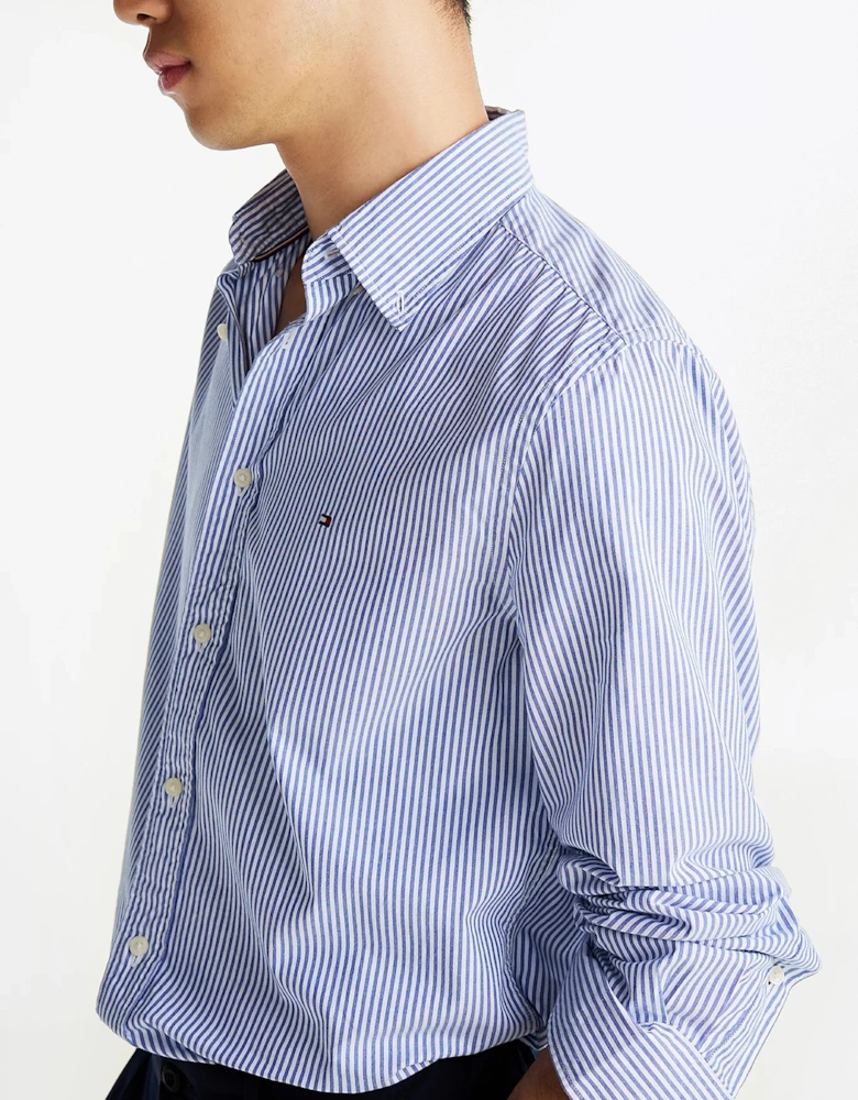 Flex Poplin Classic Strip Mens Long Sleeve Shirt