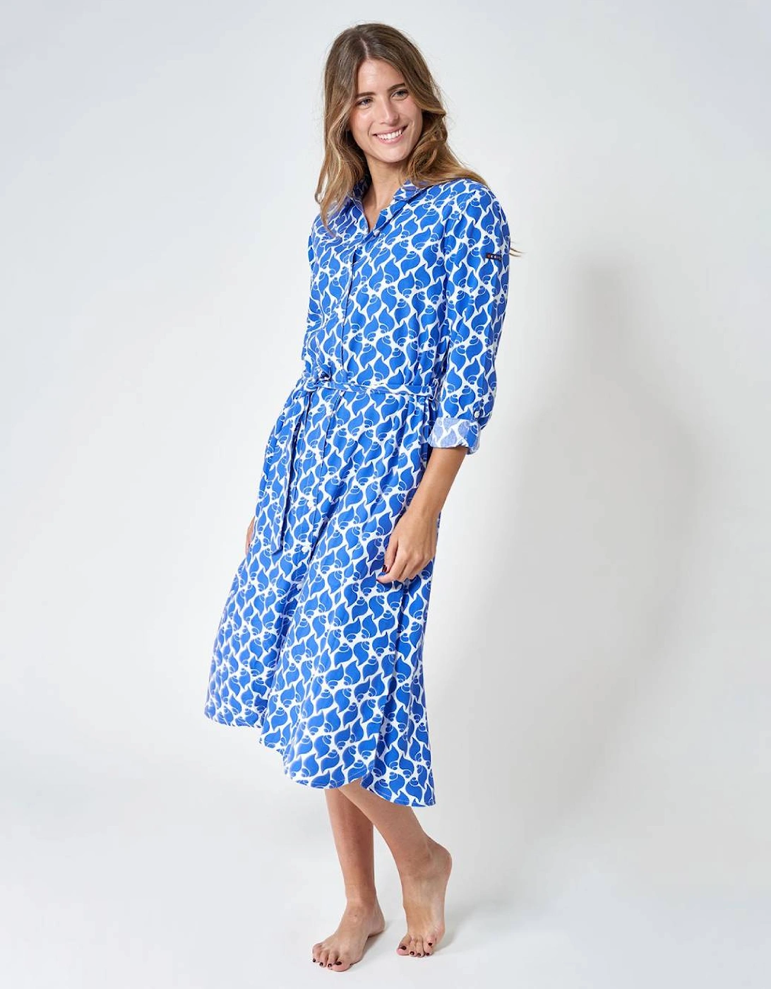 Women's Long Shirt Dress with Belt Shell
