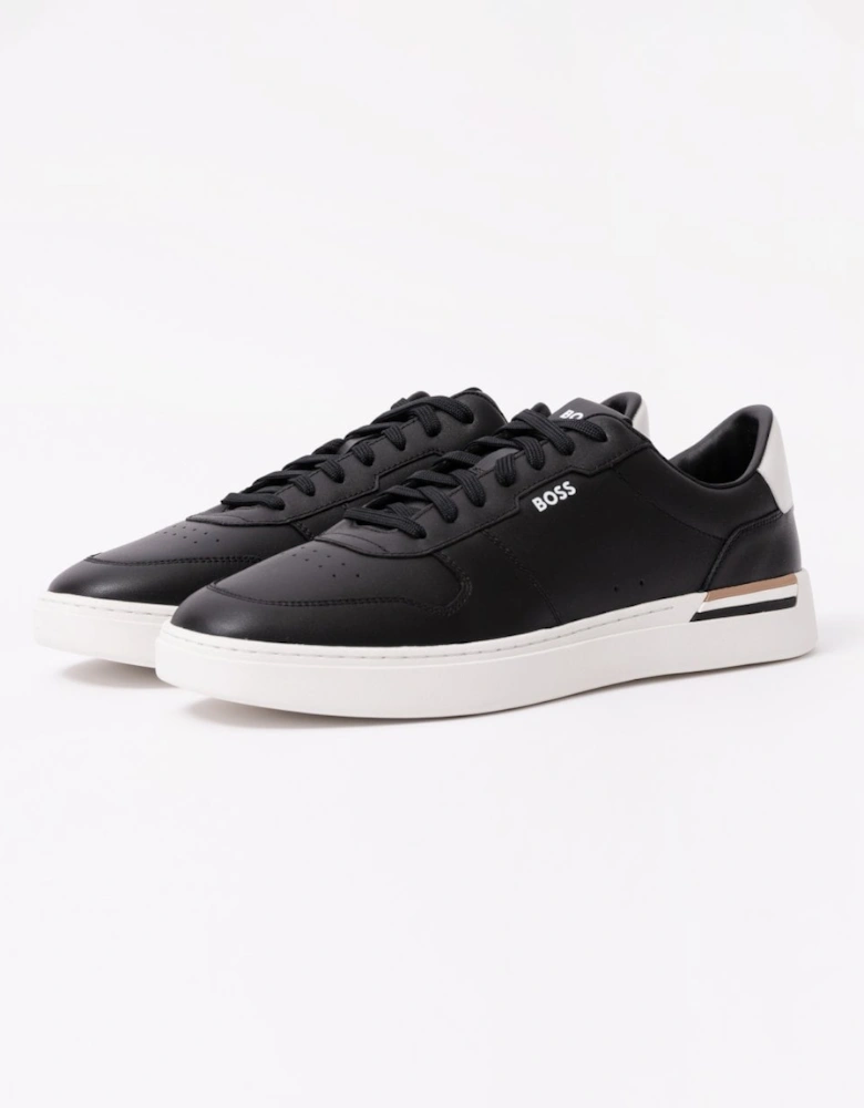 BOSS Orange Clint Tenn Mens Leather Trainers with Signature-Stripe Details