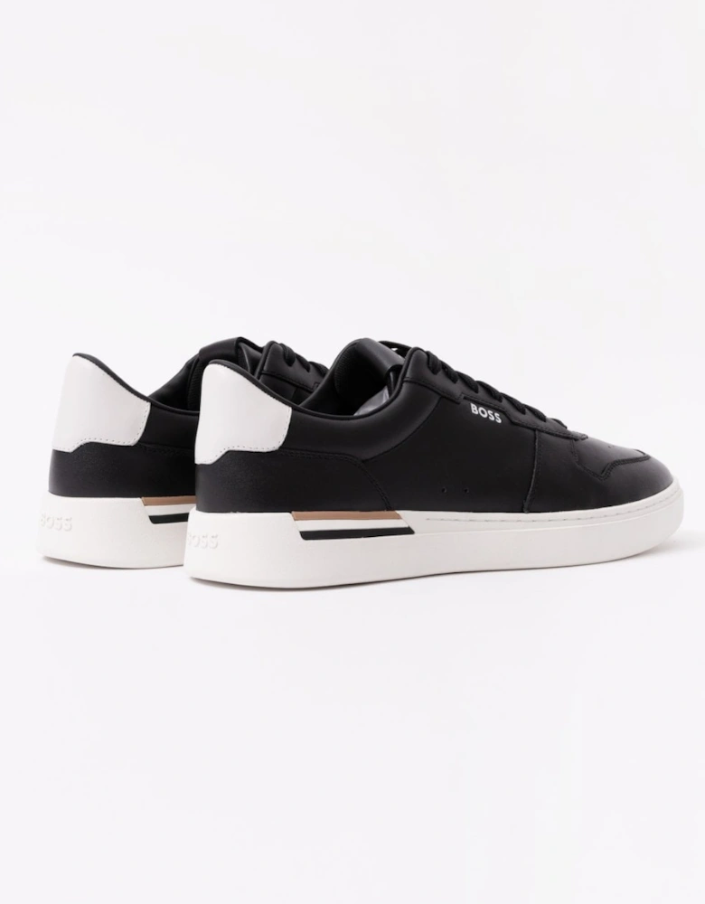 BOSS Orange Clint Tenn Mens Leather Trainers with Signature-Stripe Details
