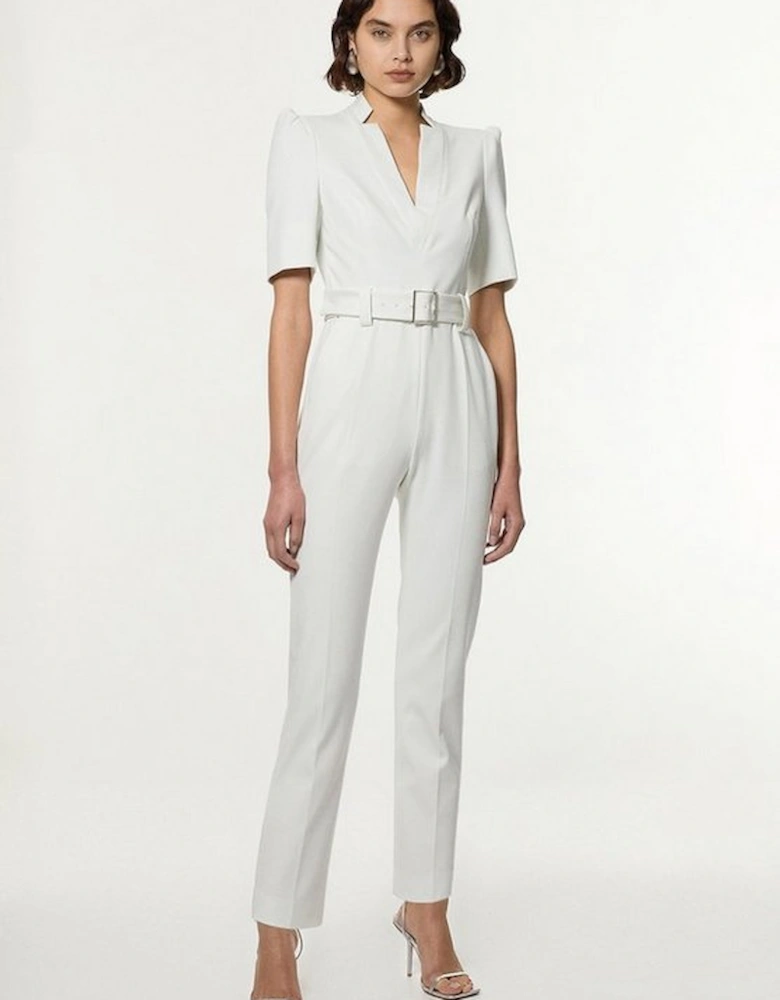 Petite Structured Crepe Forever Belted Jumpsuit
