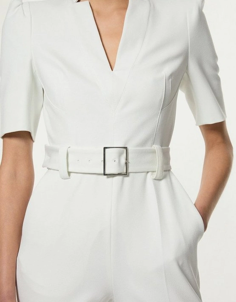 Petite Structured Crepe Forever Belted Jumpsuit