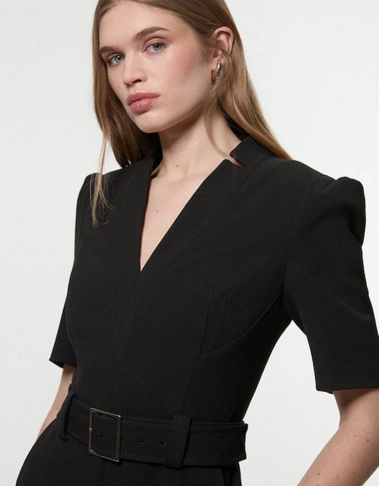 Petite Structured Crepe Forever Belted Jumpsuit