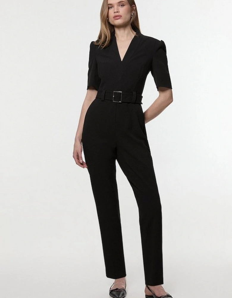 Petite Structured Crepe Forever Belted Jumpsuit