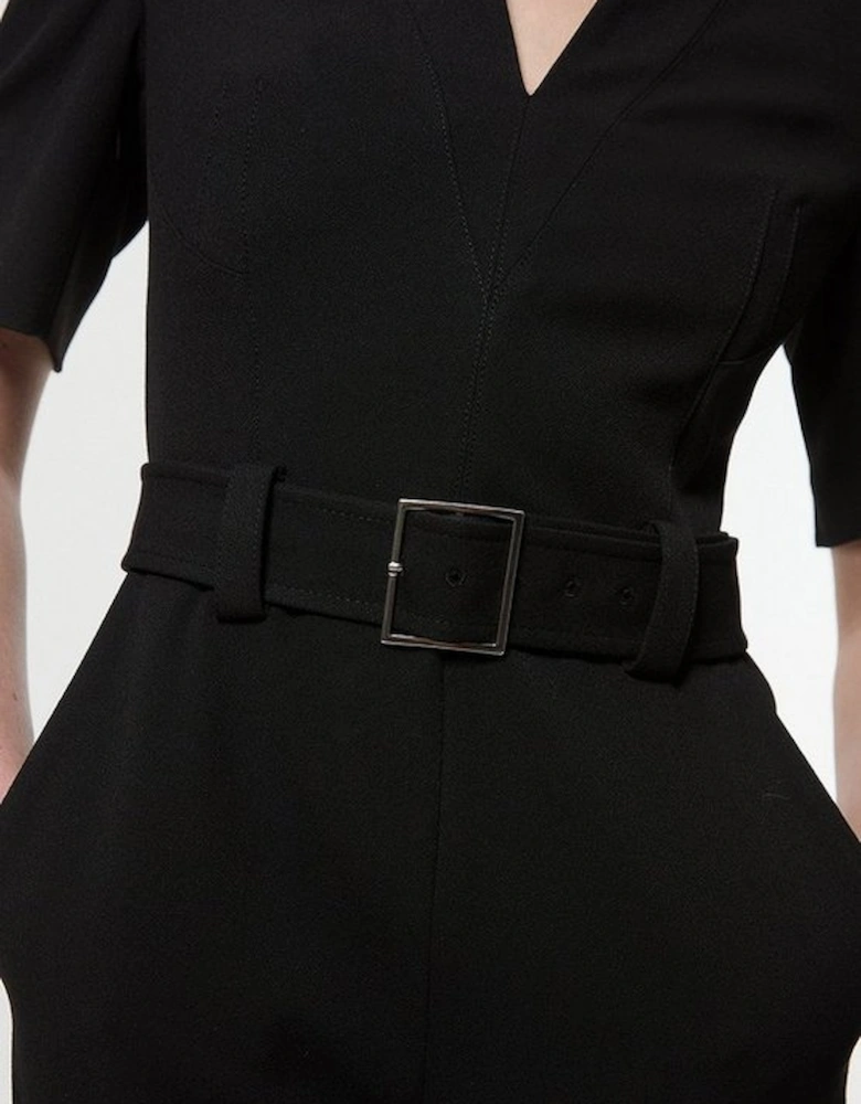 Petite Structured Crepe Forever Belted Jumpsuit