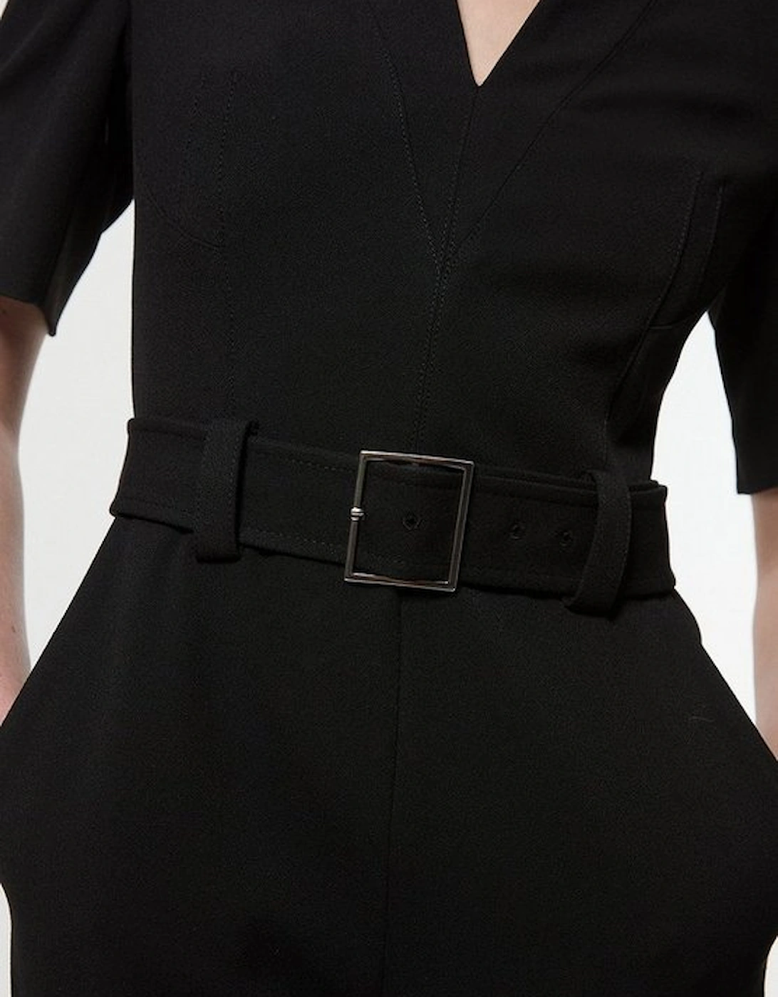 Petite Structured Crepe Forever Belted Jumpsuit