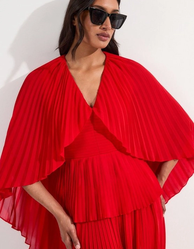 Pleated Cape Sleeve Plunge Neck Woven Top