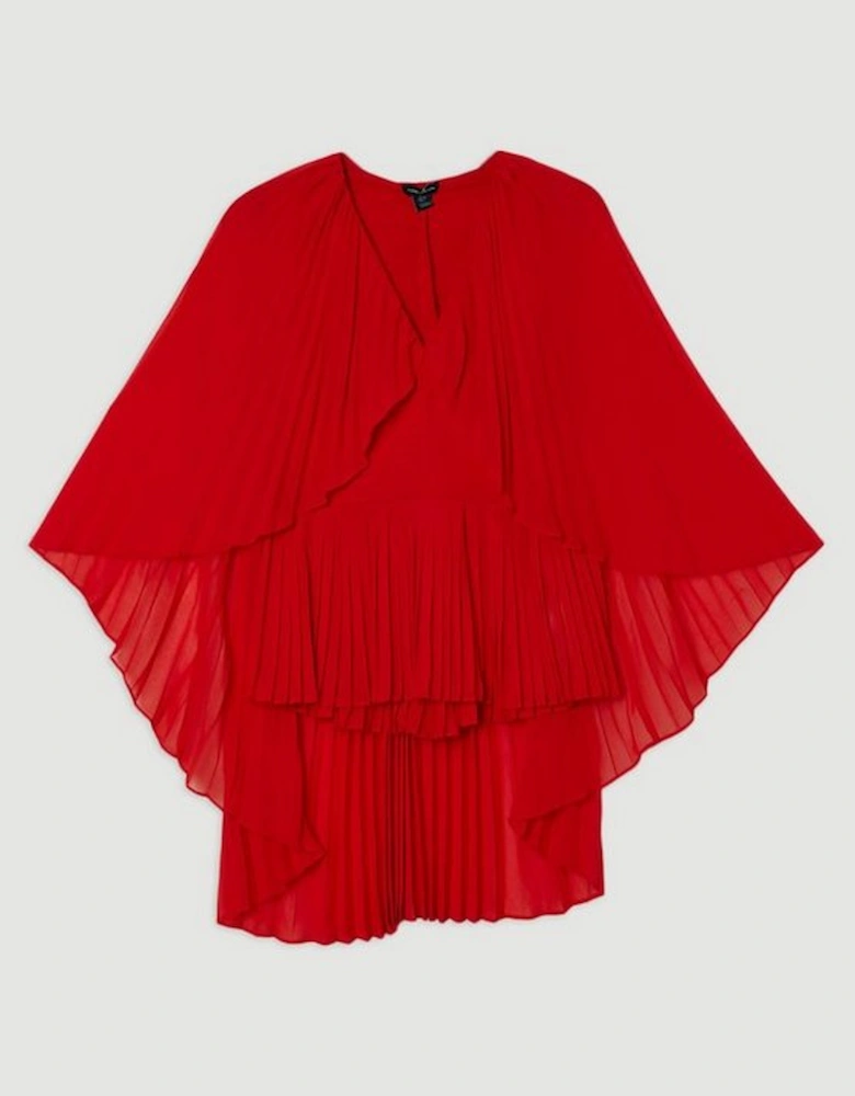 Pleated Cape Sleeve Plunge Neck Woven Top
