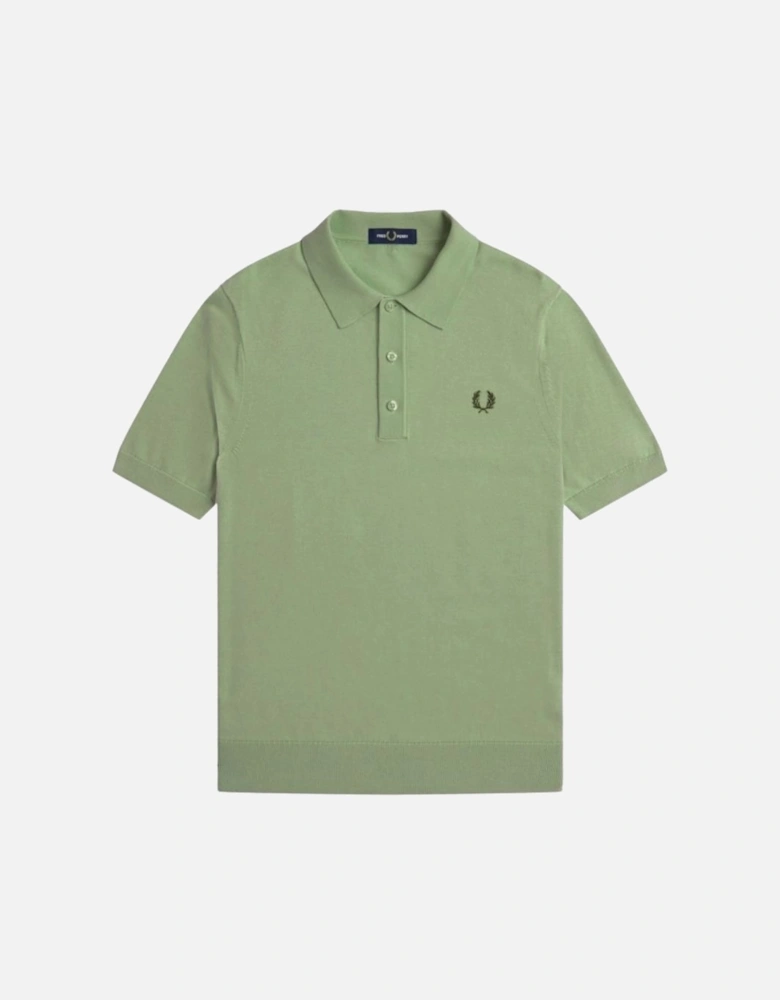 Cotton Knitted Polo Shirt - Olive Mint