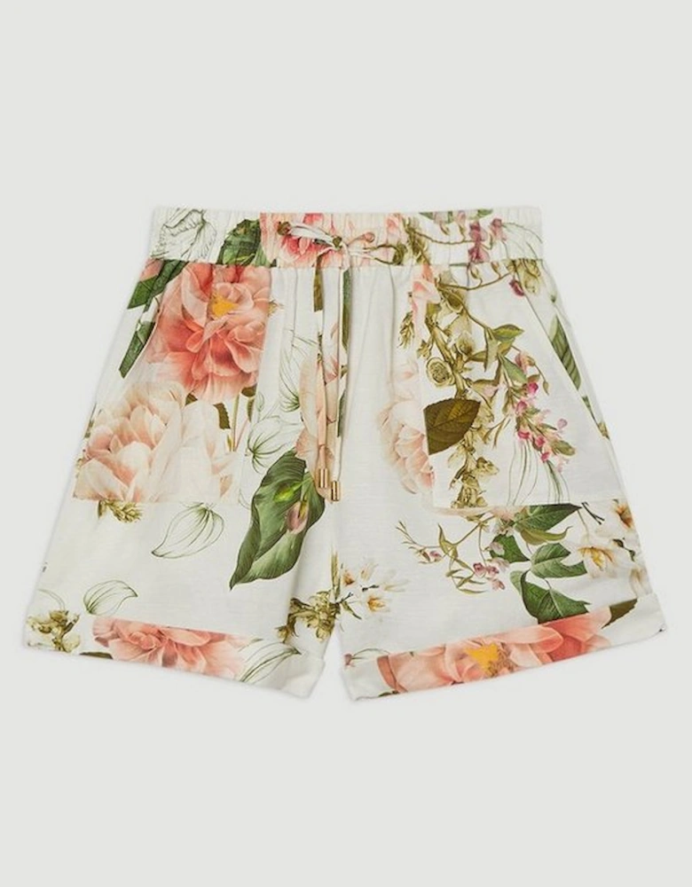 Linen Viscose Floral Woven Short