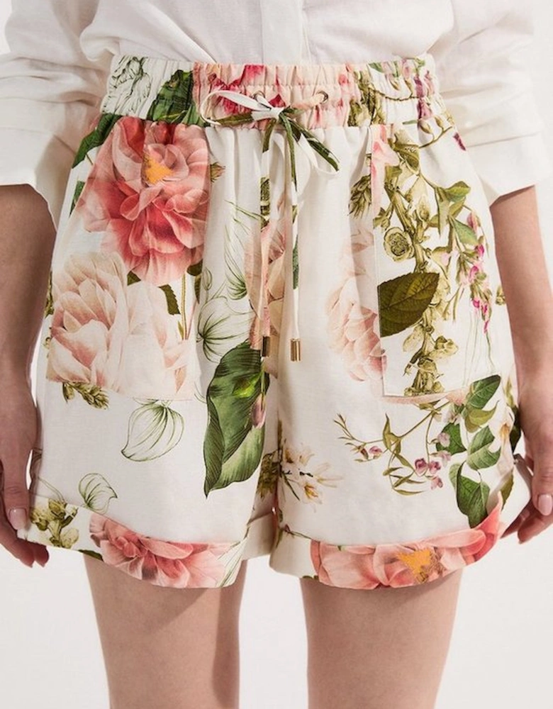 Linen Viscose Floral Woven Short