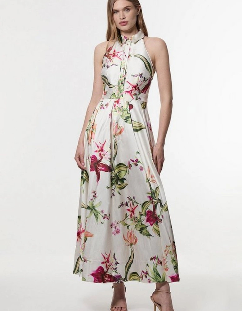 Garden Floral Twill Collared Maxi Dress