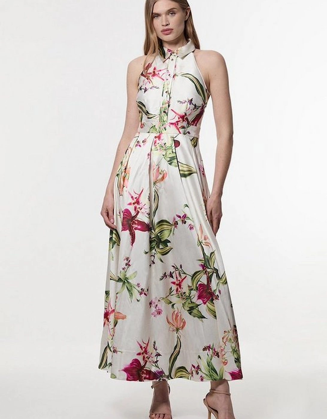 Garden Floral Twill Collared Maxi Dress