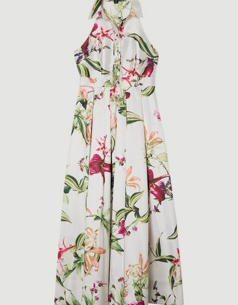 Garden Floral Twill Collared Maxi Dress