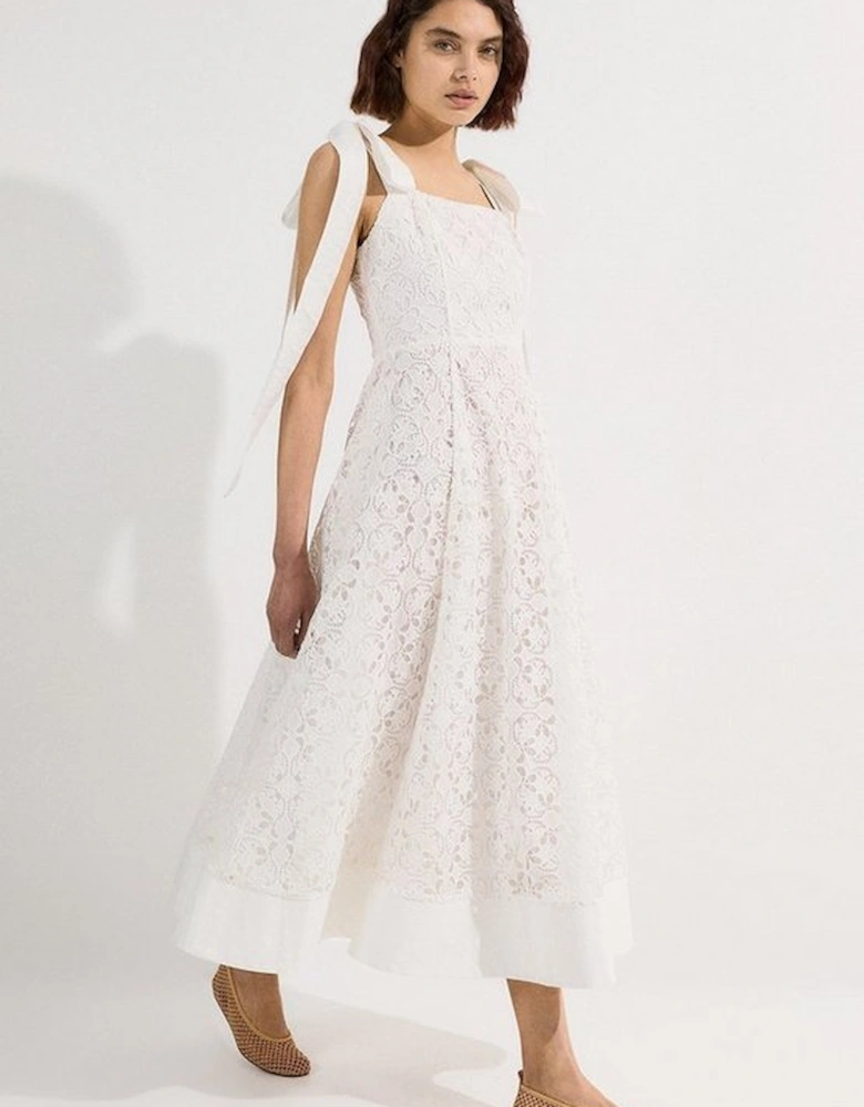 Cutwork Embroidery Woven Midi Prom Dress