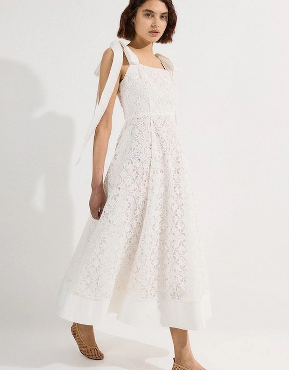 Cutwork Embroidery Woven Midi Prom Dress