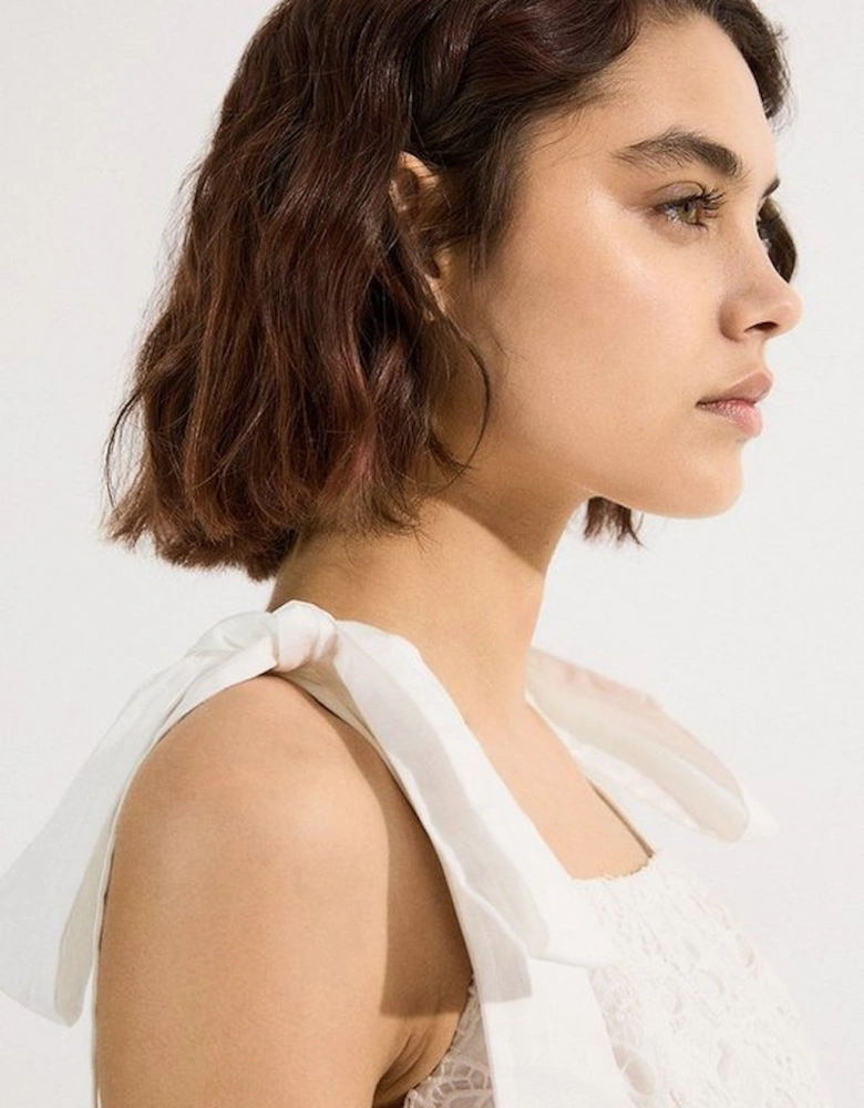Cutwork Embroidery Woven Midi Prom Dress