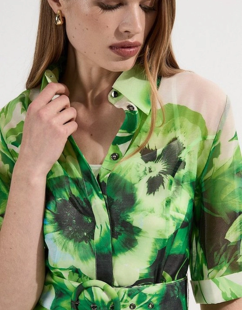 Floral Organdie Woven Belted Mini Dress