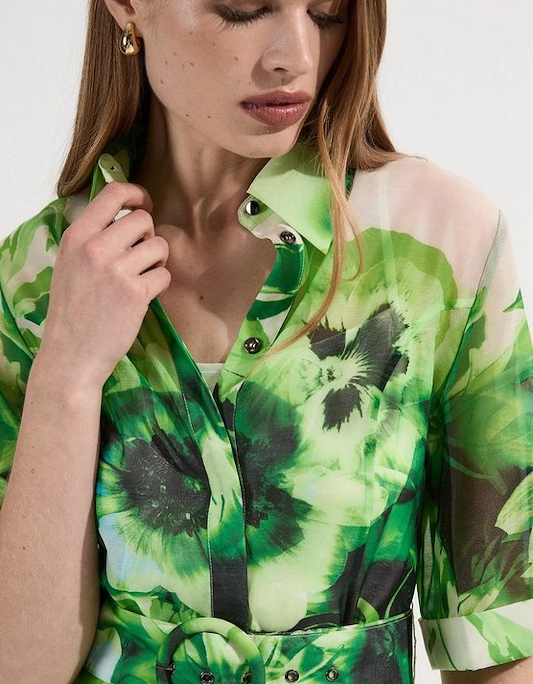 Floral Organdie Woven Belted Mini Dress