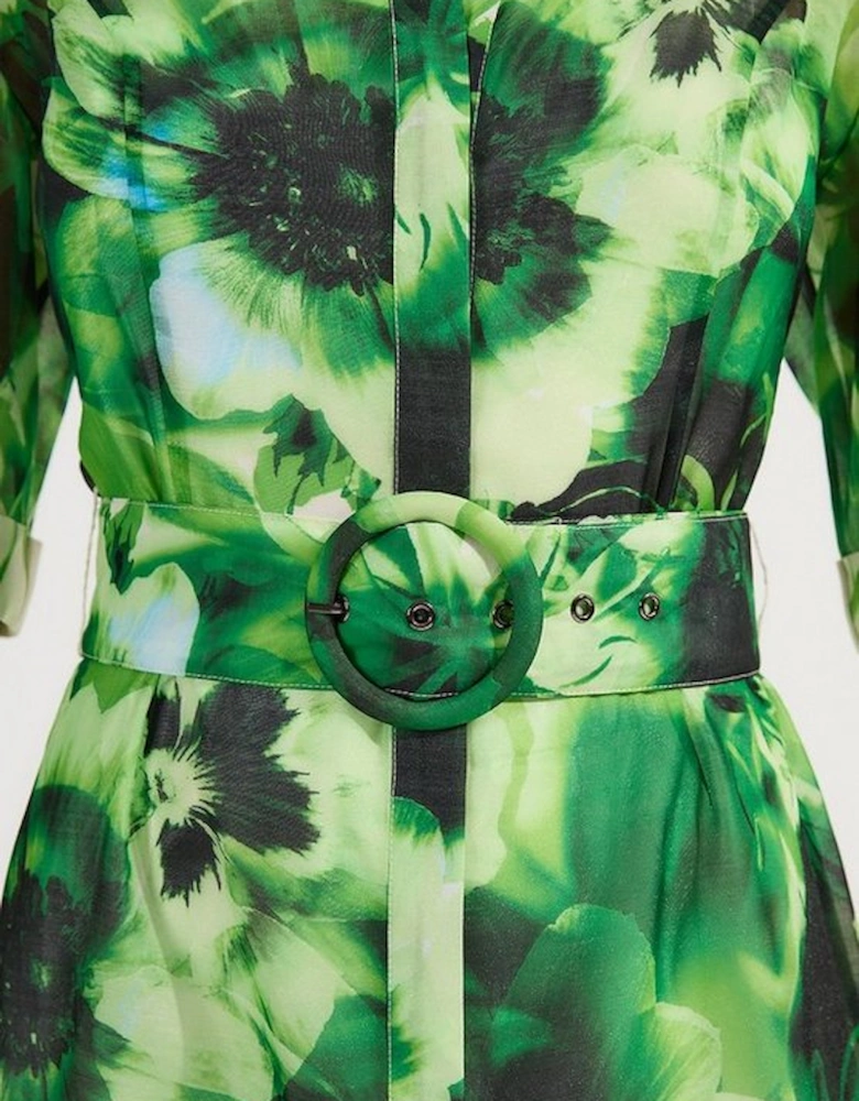 Floral Organdie Woven Belted Mini Dress