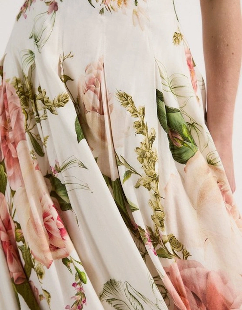Floral Viscose Linen High Waisted Woven Maxi Skirt