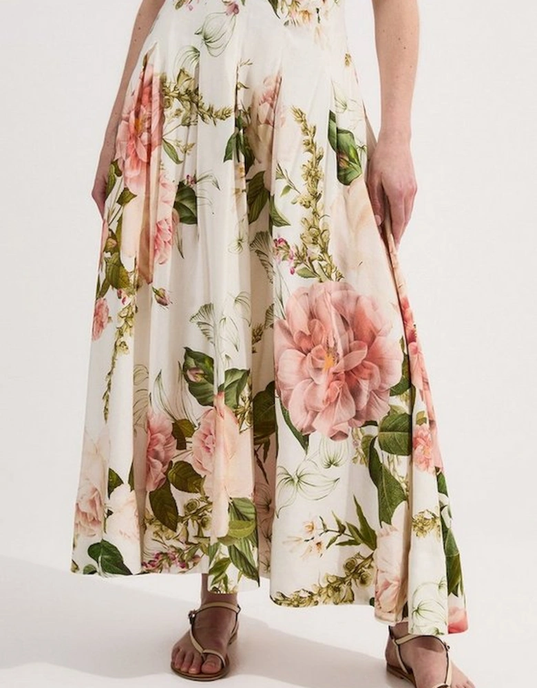 Floral Viscose Linen High Waisted Woven Maxi Skirt