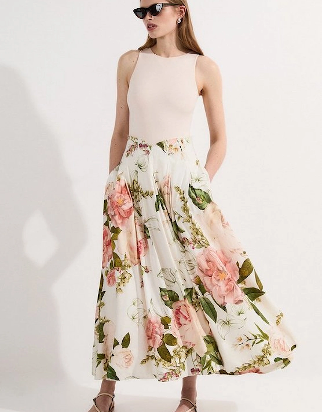 Floral Viscose Linen High Waisted Woven Maxi Skirt, 5 of 4