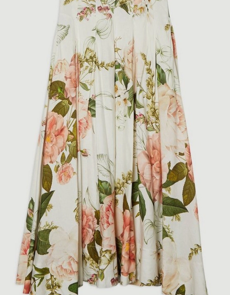 Floral Viscose Linen High Waisted Woven Maxi Skirt